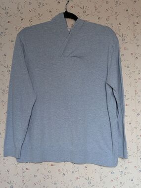 🩵 Pure Jill M Petite Ice Blue Pullover Hoodie Sweater Cotton Cashmere